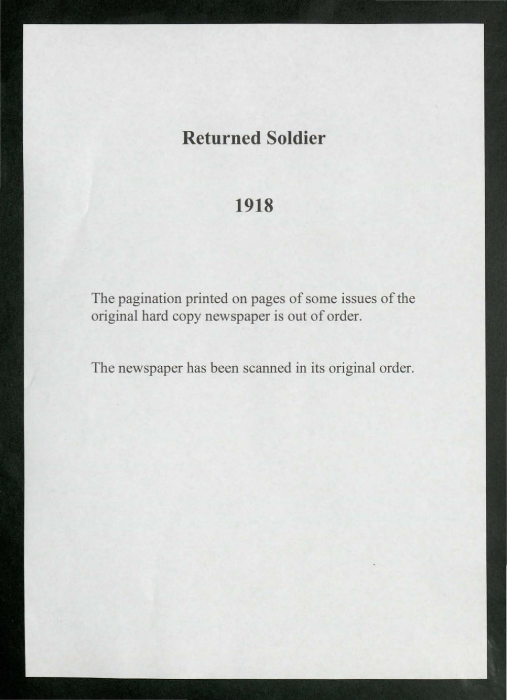 The Returned soldier