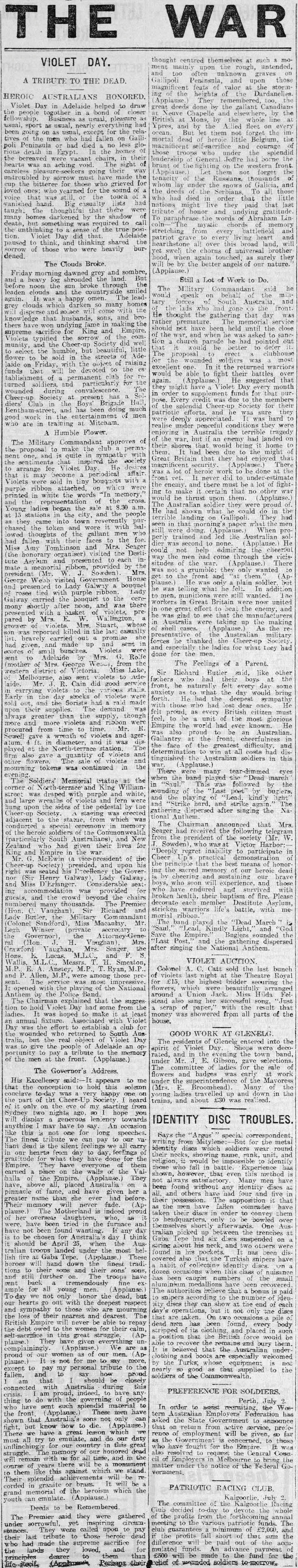 Violet Day: a tribute to the dead