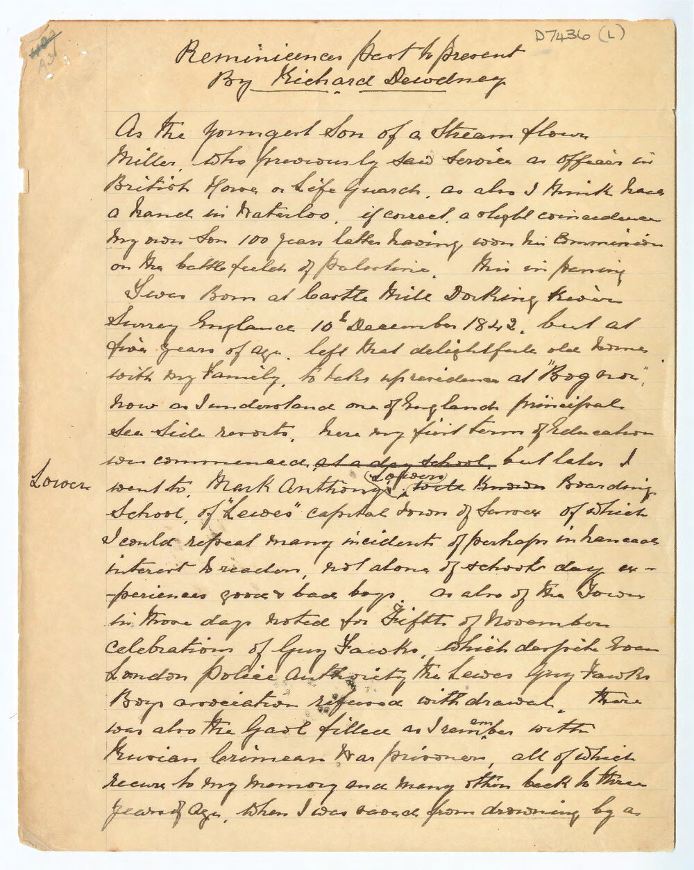 Reminiscences of Richard Dewdney