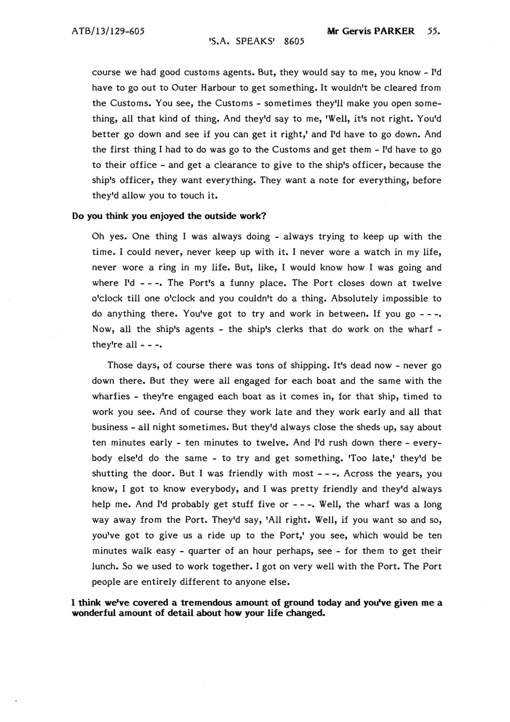 Interview with Gervis Henry Parker [transcript] Interviewer: Beth M ...