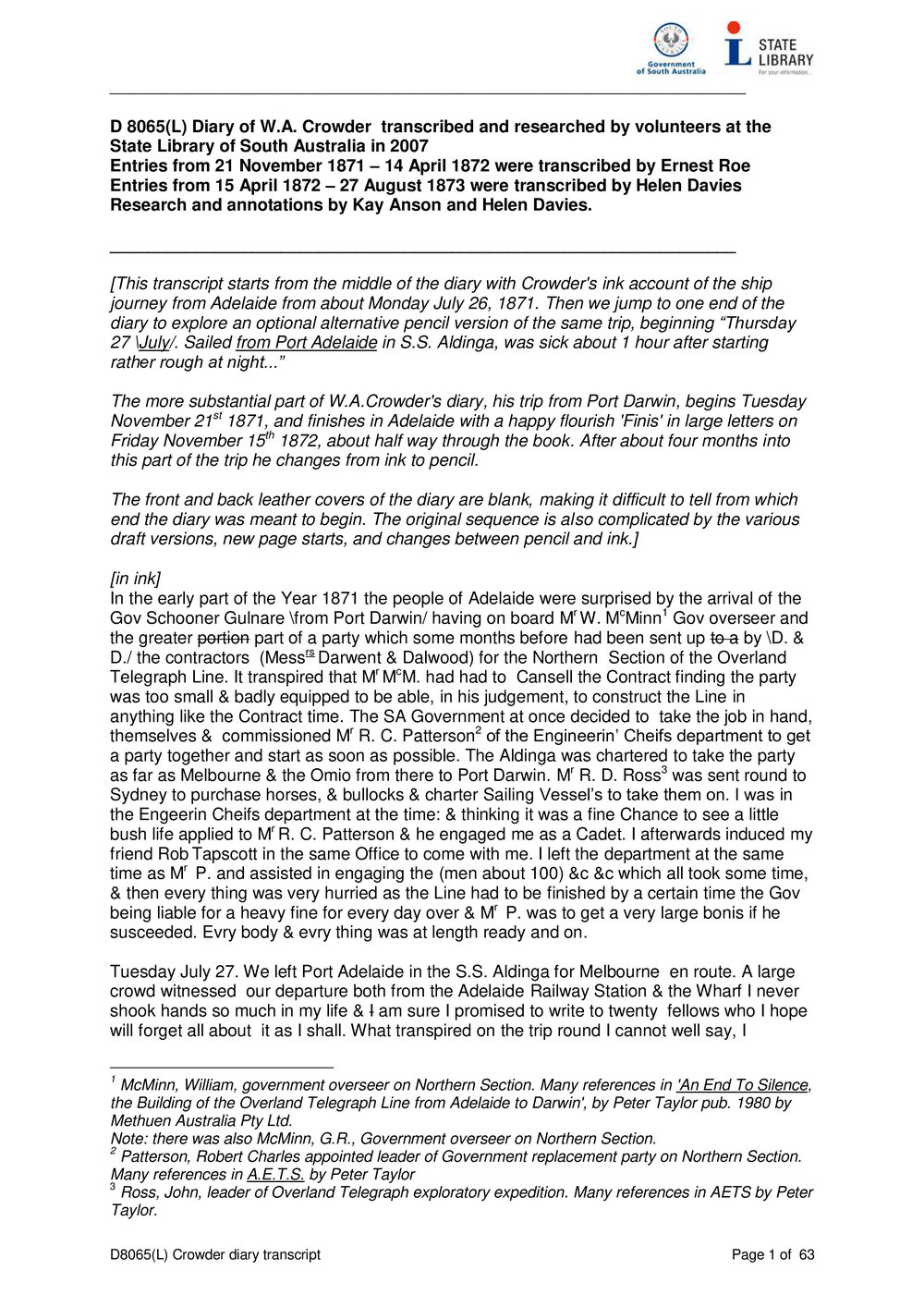 Diary of W.A. Crowder [Transcript]