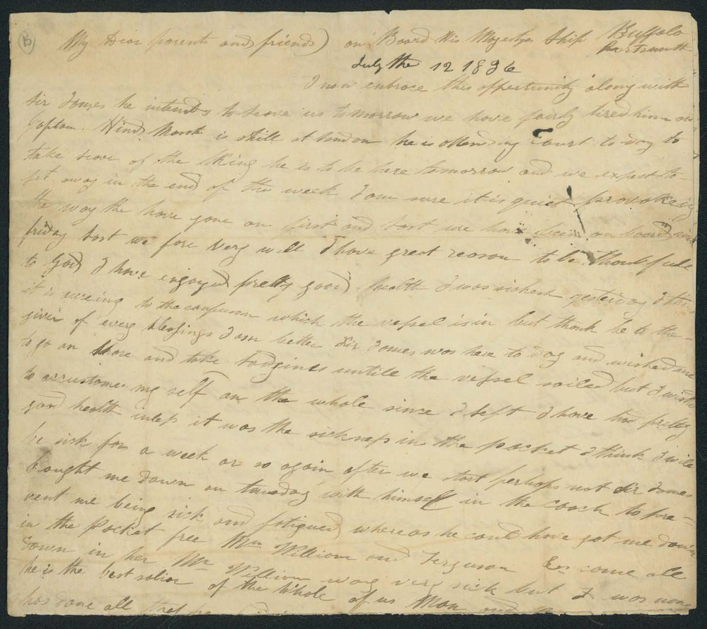 Letter from Rosina (Mrs. William) Ferguson to her parents, on the Buffalo