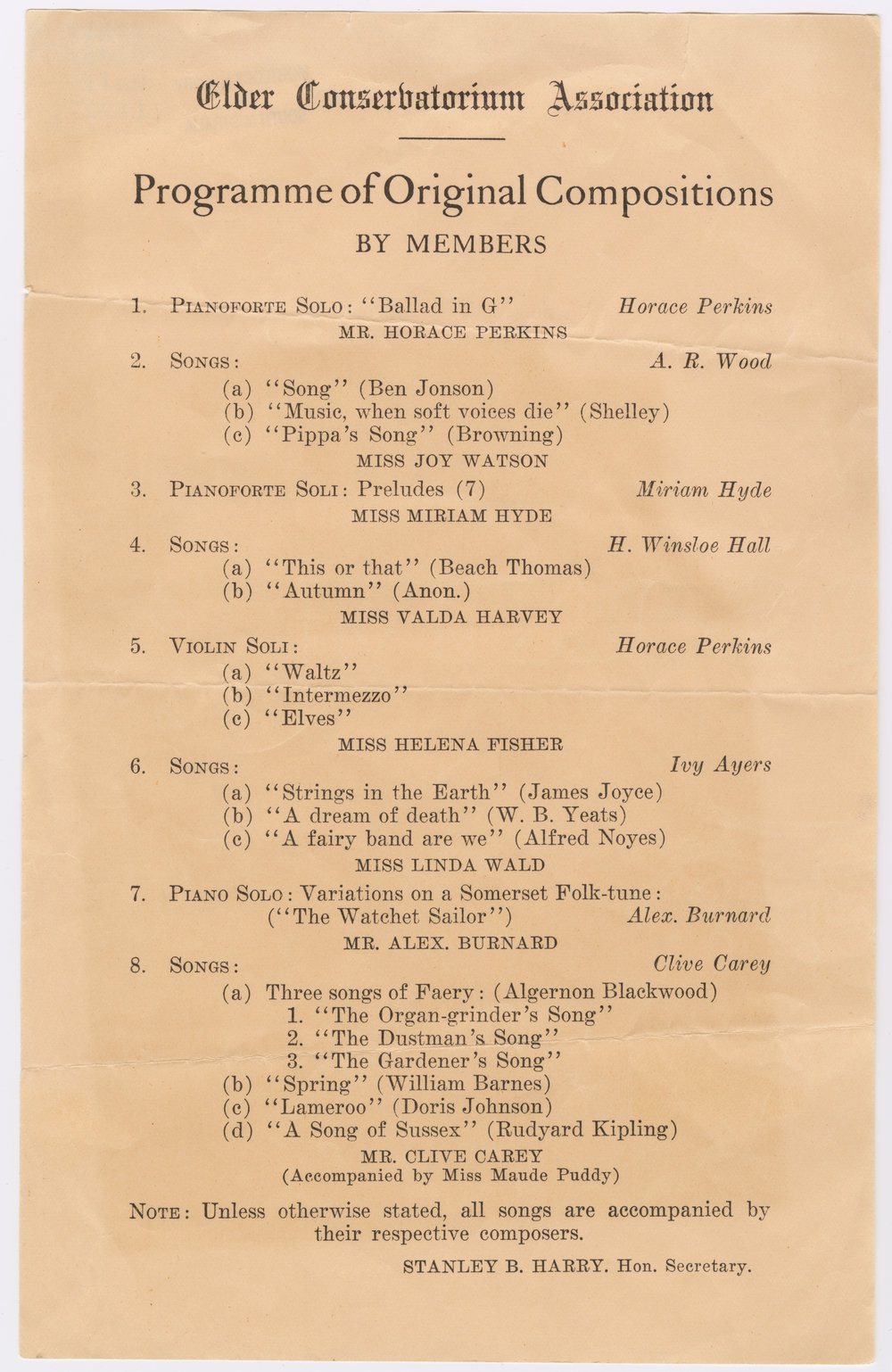 Programme of original compositions by members