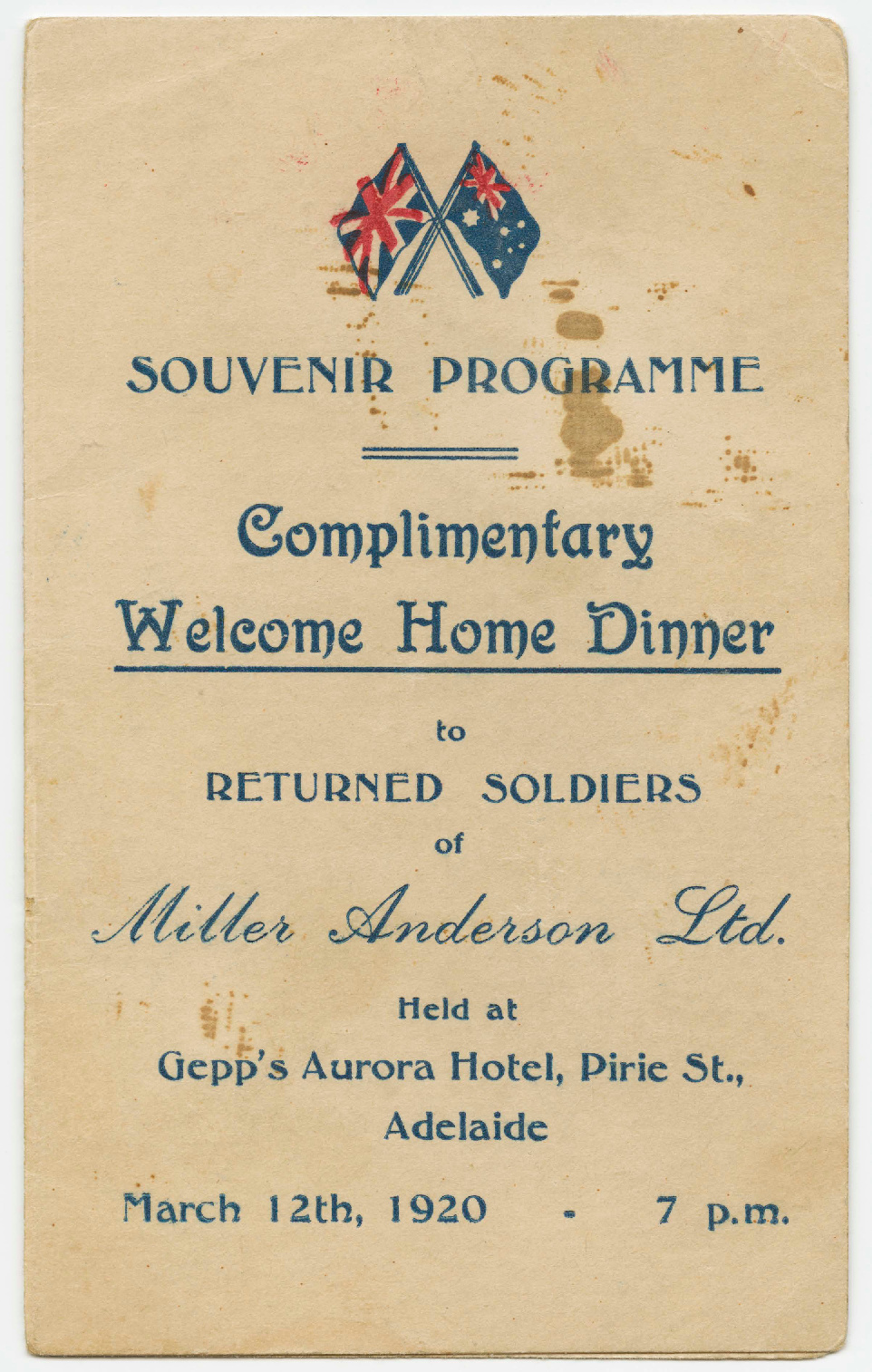 Welcome home dinner menu