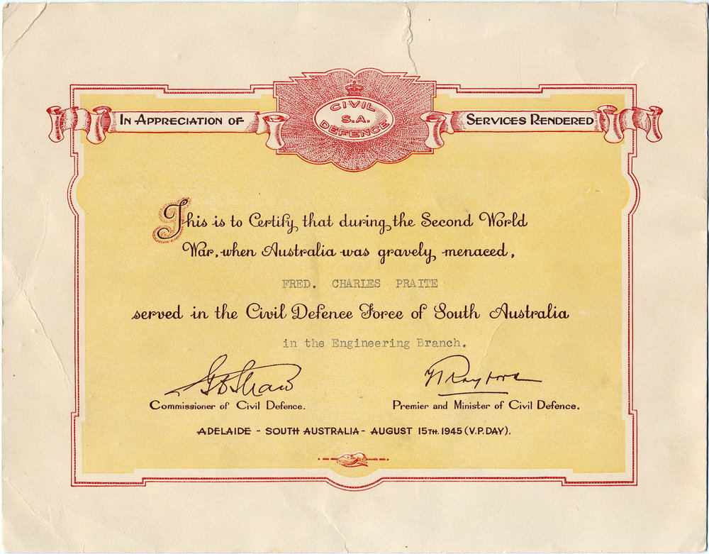 Certificate of appreciation: Civil Defence Force