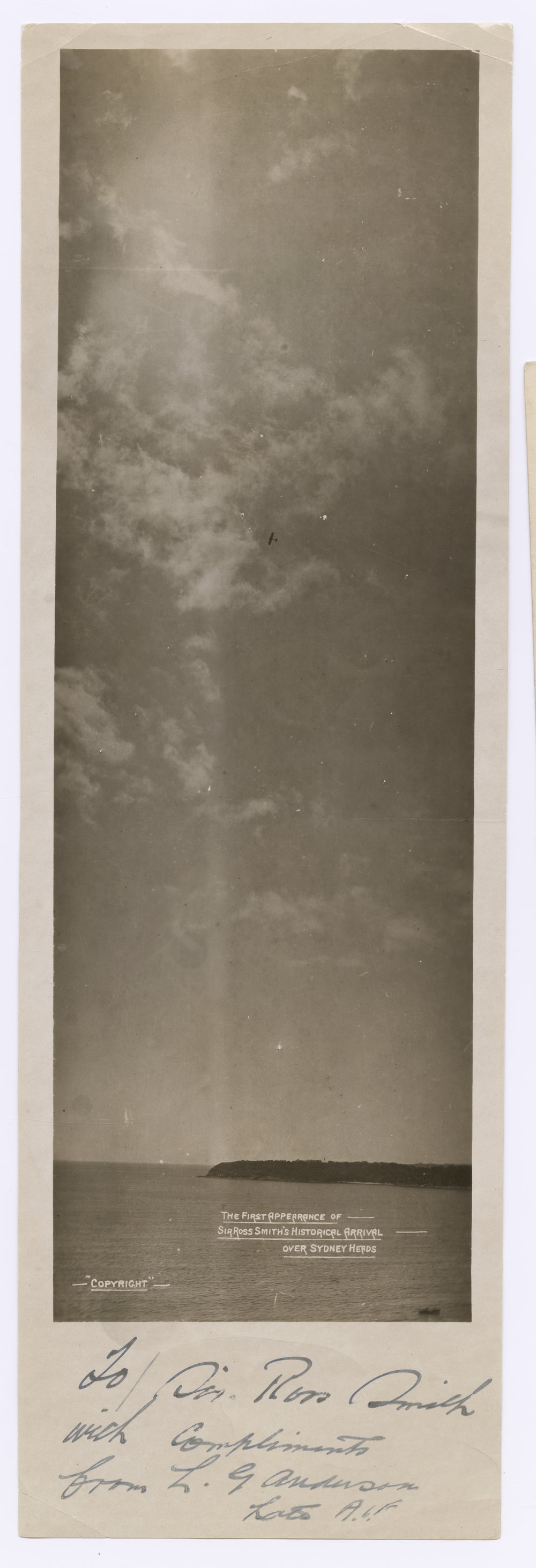 First appearance of Vickers Vimy over Sydney Heads