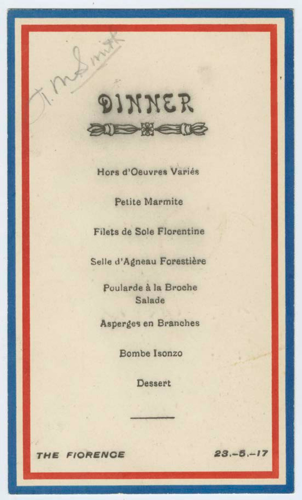 Dinner menu