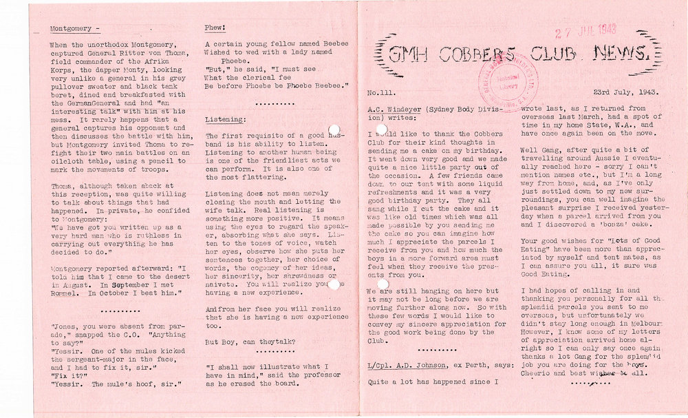 GMH Cobbers Club News