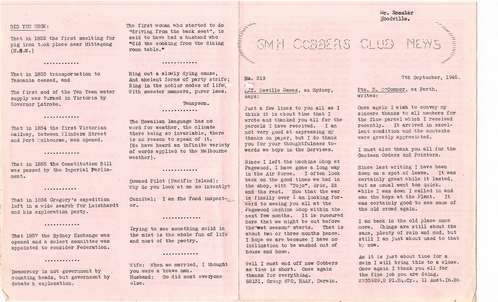 GMH Cobbers Club News