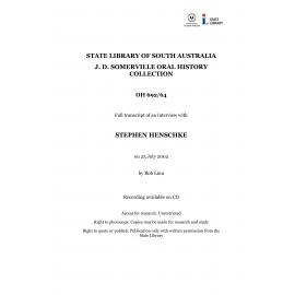 Interview with Stephen Henschke [transcript] Interviewer: Rob Linn