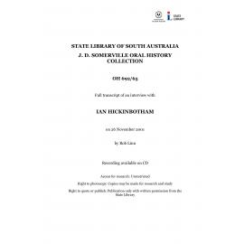 Interview with Ian Hickinbotham [transcript] Interviewer: Rob Linn