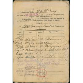Military service records of William McEvoy: soldier's pay book