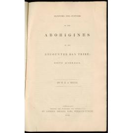 Manners and customs of the Aborigines of the Encounter Bay tribe, South Australia
