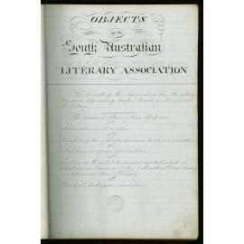 South Australian Literary and Scientific Association Minute Book