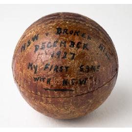 Ball used in a cricket match between New South Wales and Broken Hill, 1927