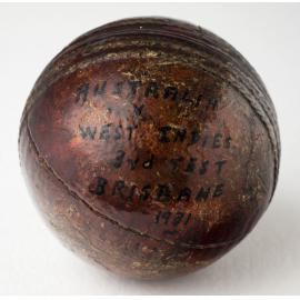 Ball used in a cricket match between Australia and the West Indies, 1931