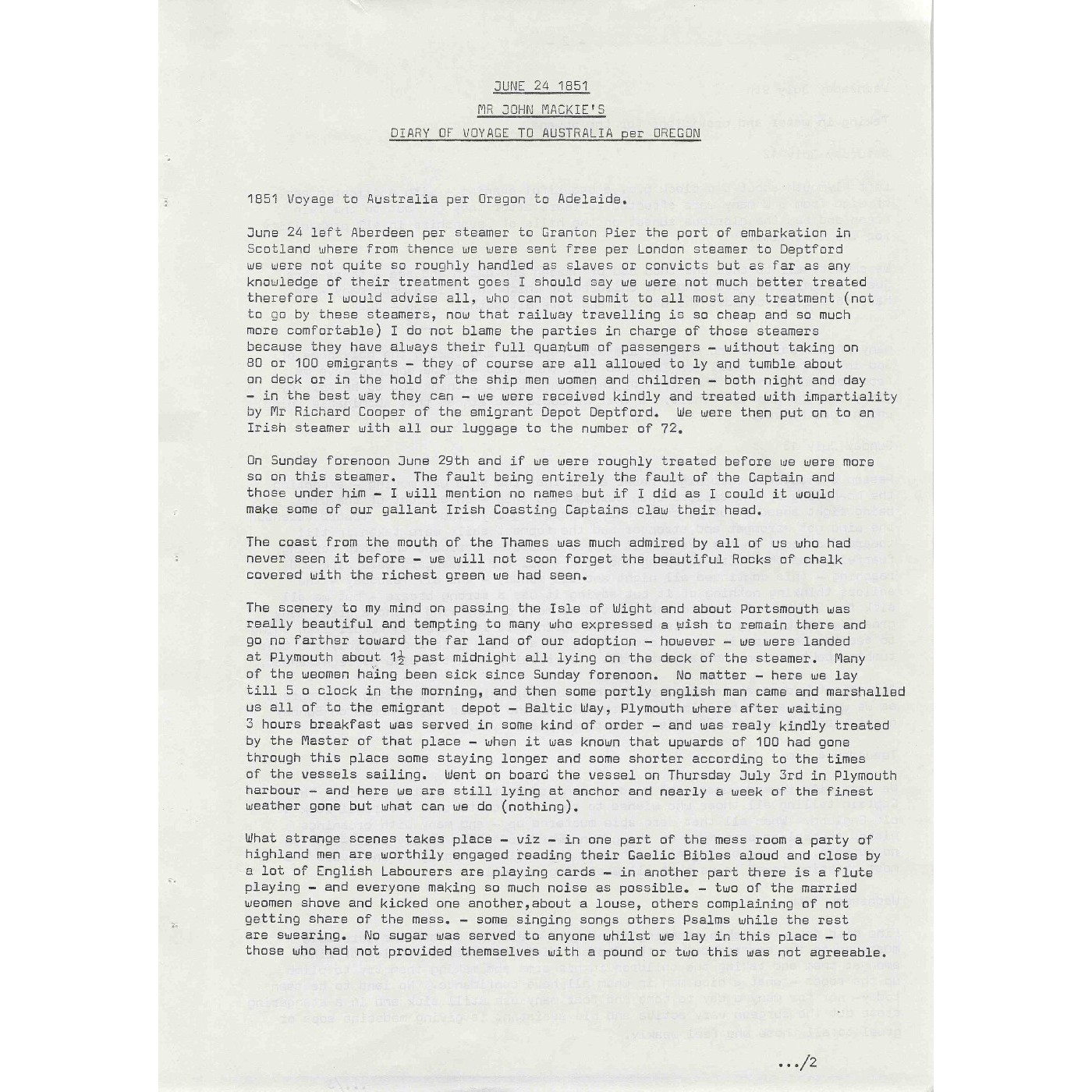 Diary of John Mackie