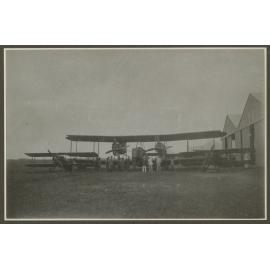 Vickers Vimy and crew at hangar