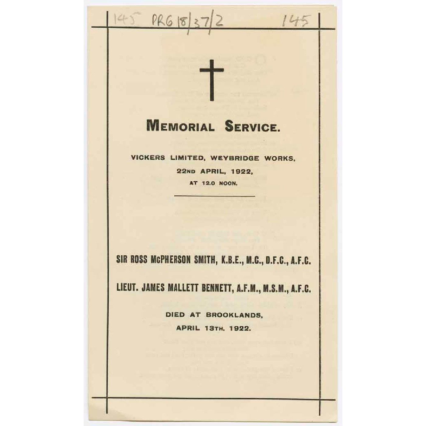 Memorial documents on death of Sir Ross Macpherson Smith