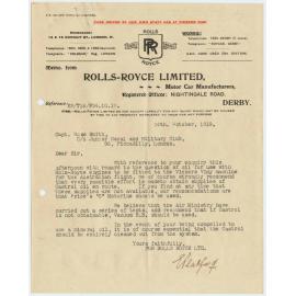 Letter from Rolls Royce