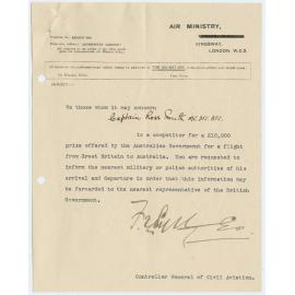 Memo from British Air Ministry
