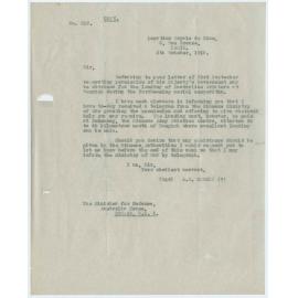 Letter authorising a landing at Bangkok