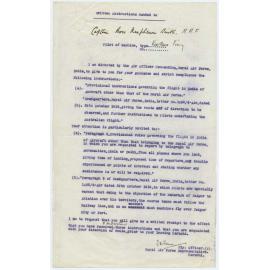 Written instructions handed to Ross Smith