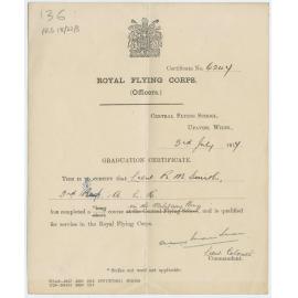 Royal Flying Corps (officers) graduation certificate
