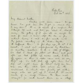Letter from Ross Smith during World War I to his mother, Palestine
