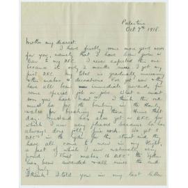 Letter from Ross Smith during World War I to his mother, Palestine