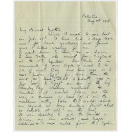 Letter from Ross Smith during World War I to his mother, Palestine
