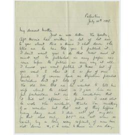 Letter from Ross Smith during World War I to his mother, Palestine