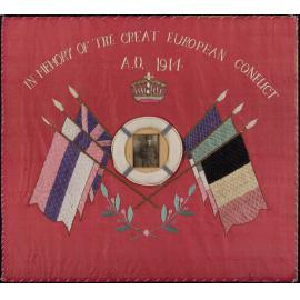 Embroidery of flags commemorating World War One