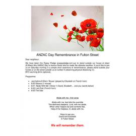 Invitation to a street-based ANZAC Remembrance